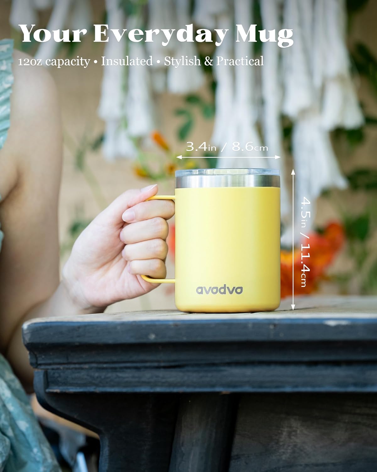 12oz Insulated Coffee Mug with Lid – Includes Two Lids, Stainless Steel Coffee Travel Mug with Handle, Double Wall Vacuum Insulated Camping Mug for Home, Office & Outdoor, Navy Blue - Colors A