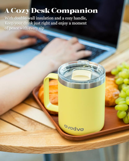 12oz Insulated Coffee Mug with Lid – Includes Two Lids, Stainless Steel Coffee Travel Mug with Handle, Double Wall Vacuum Insulated Camping Mug for Home, Office & Outdoor, Navy Blue - Colors A