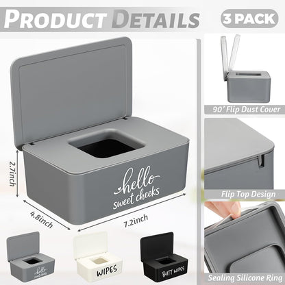 3 Pcs Baby Wipes Dispenser for Bathroom Baby Wipe Holder with Lid