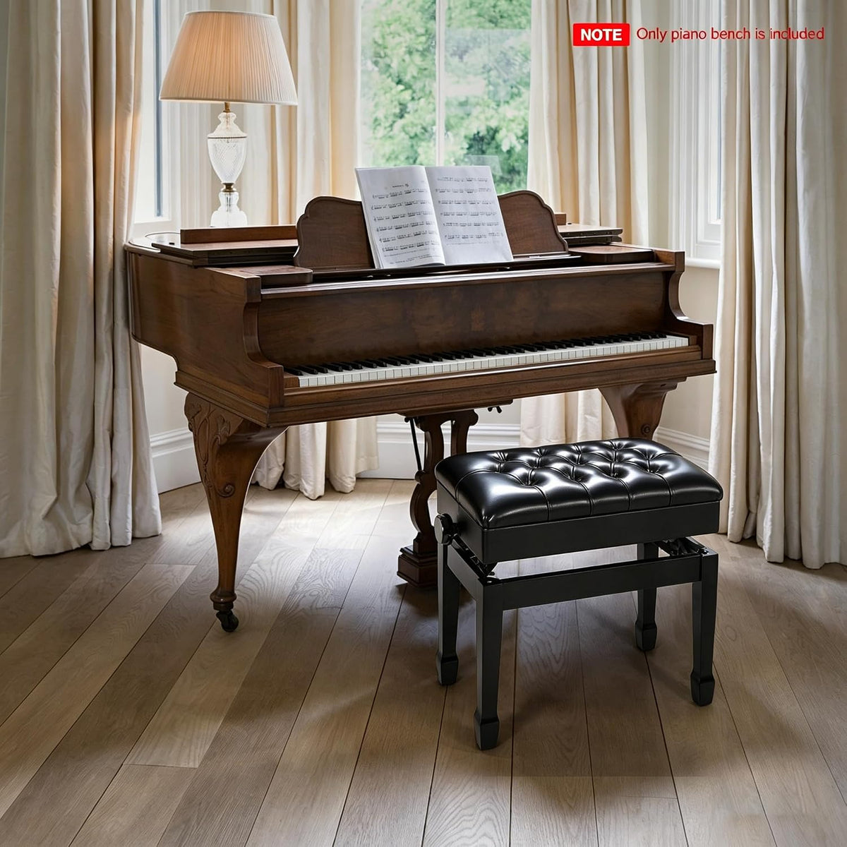 Adjustable Height Piano Bench with Storage, 22" Keyboard Stool