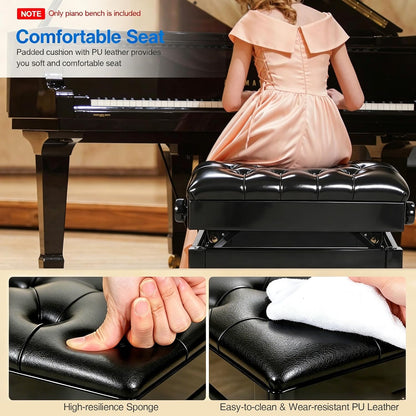 Adjustable Height Piano Bench with Storage, 22" Keyboard Stool