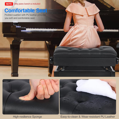 Adjustable Height Piano Bench with Storage, 22" Keyboard Stool