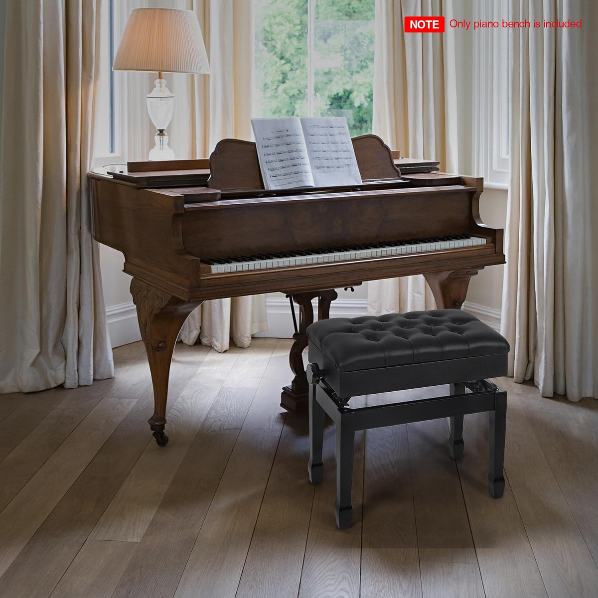 Adjustable Height Piano Bench with Storage, 22" Keyboard Stool