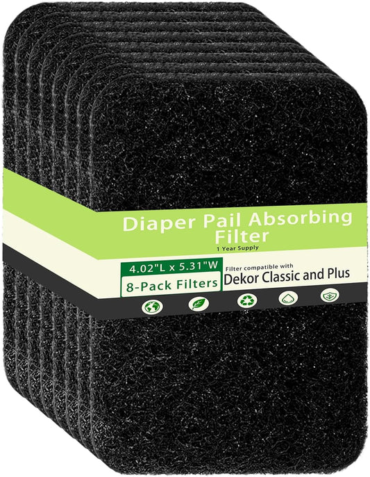 8 Pack Carbon Diaper Pail Filter for Dekor Classi/Plus Diaper Pail