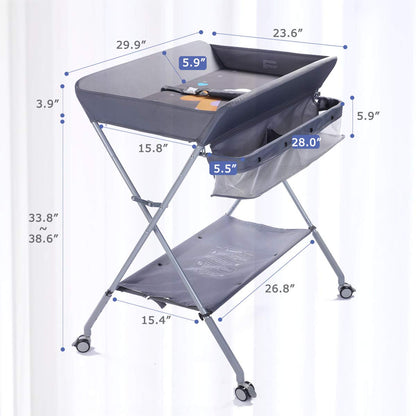 Baby Changing Table Portable Folding Diaper Changing Station with Wheels