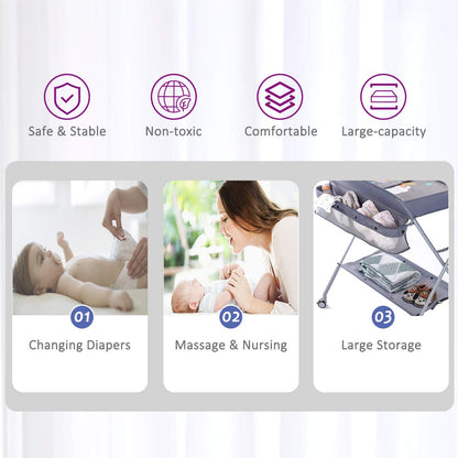 Baby Changing Table Portable Folding Diaper Changing Station with Wheels