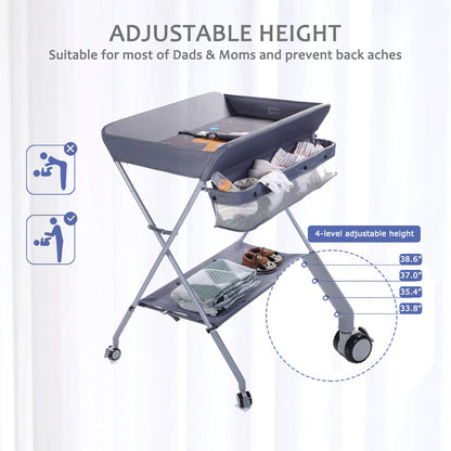 Baby Changing Table Portable Folding Diaper Changing Station with Wheels