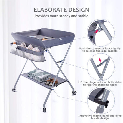 Baby Changing Table Portable Folding Diaper Changing Station with Wheels