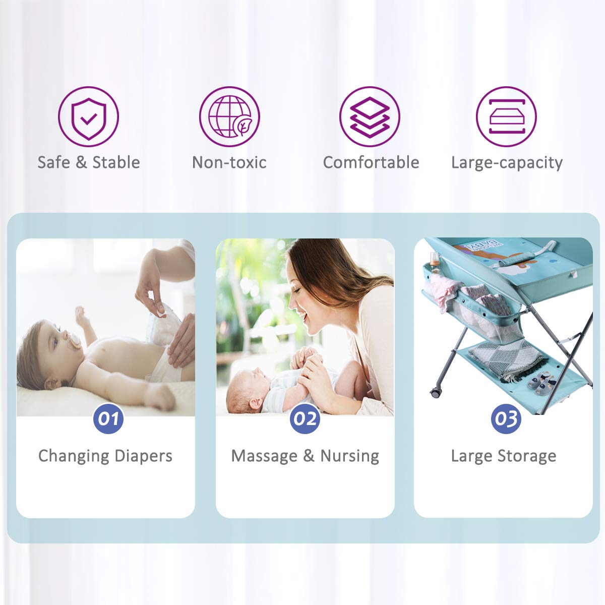 Baby Changing Table Portable Folding Diaper Changing Station with Wheels
