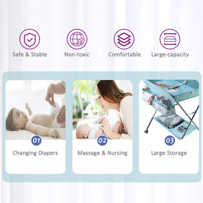 Baby Changing Table Portable Folding Diaper Changing Station with Wheels