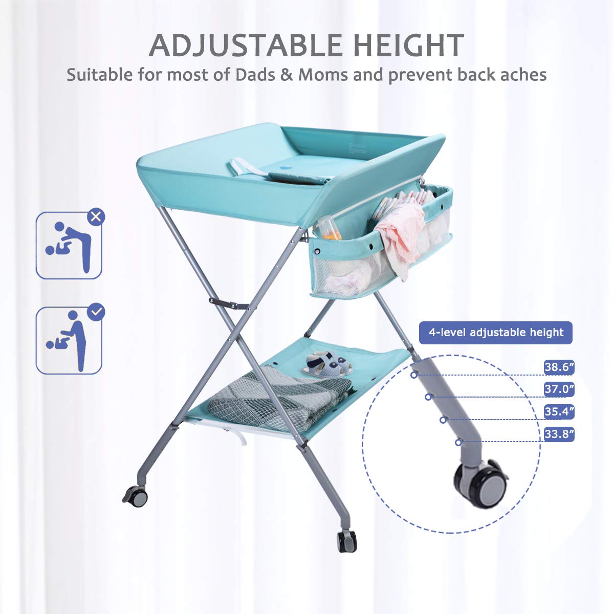 Baby Changing Table Portable Folding Diaper Changing Station with Wheels