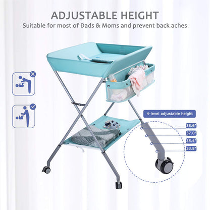 Baby Changing Table Portable Folding Diaper Changing Station with Wheels