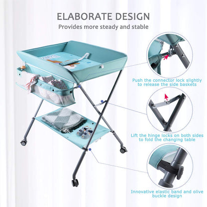 Baby Changing Table Portable Folding Diaper Changing Station with Wheels
