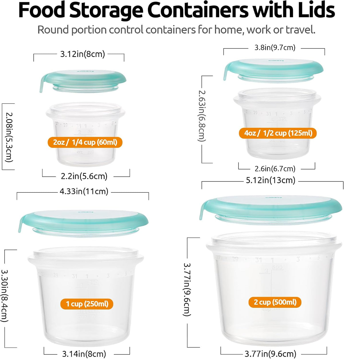 Silicone Container with Lids, Kitchen Food Storage Set, 2/4/8/16oz