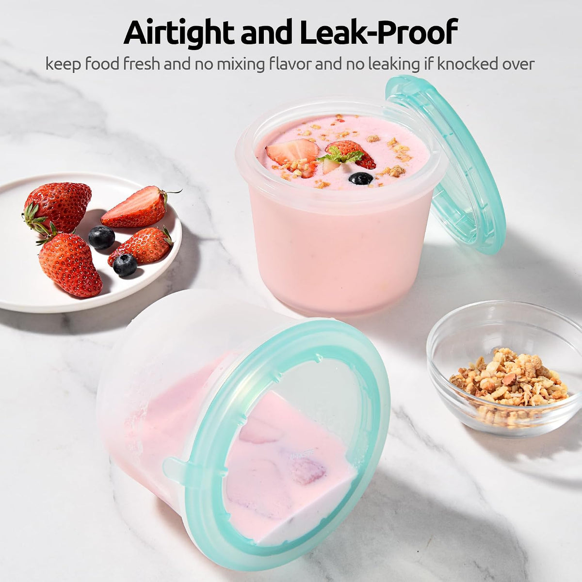 Silicone Container with Lids, Kitchen Food Storage Set, 2/4/8/16oz