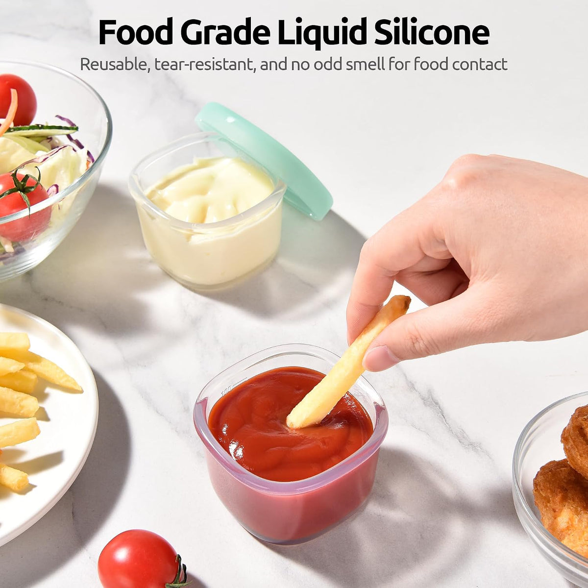 Silicone Container with Lids, Kitchen Food Storage Set, 2/4/8/16oz