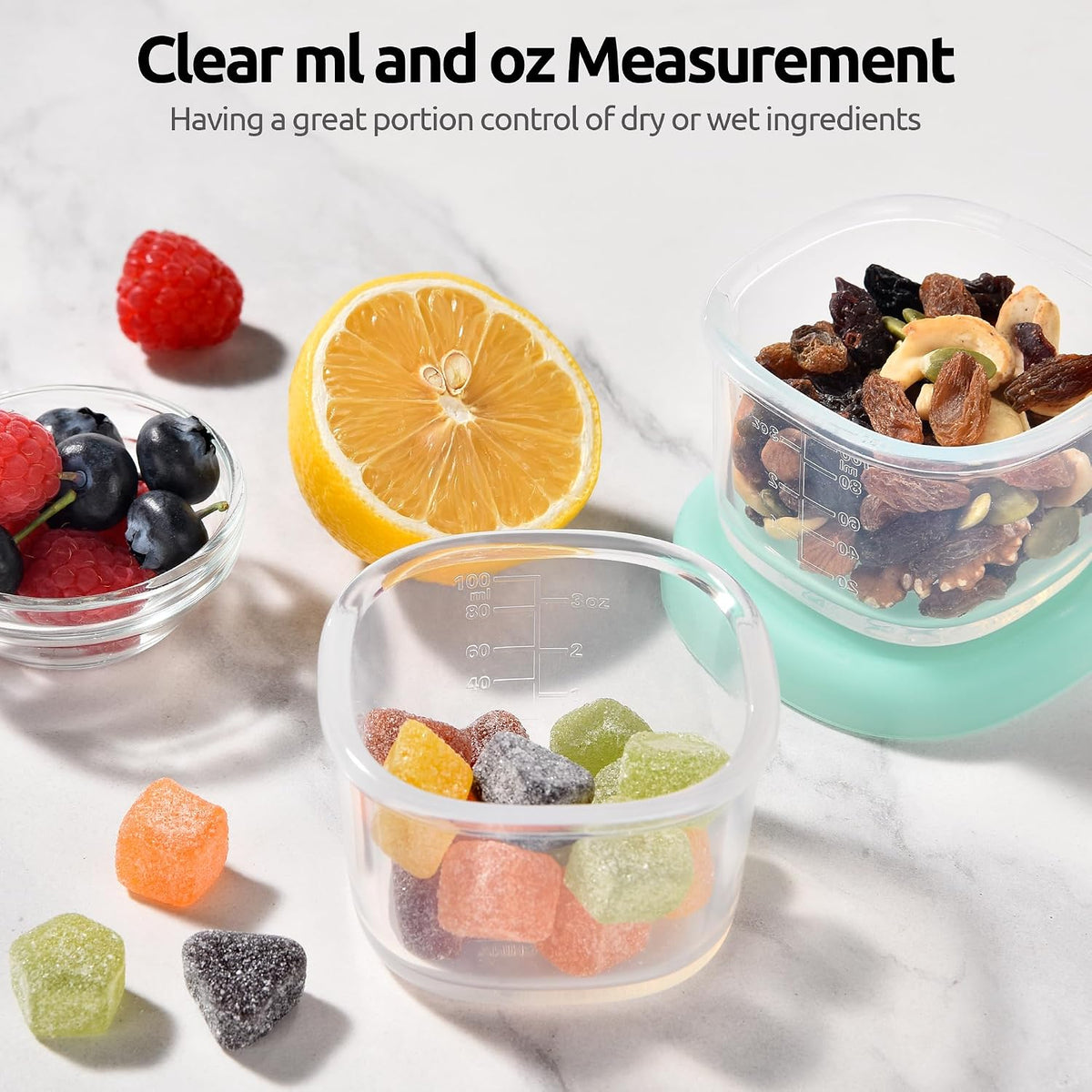 Silicone Container with Lids, Kitchen Food Storage Set, 2/4/8/16oz