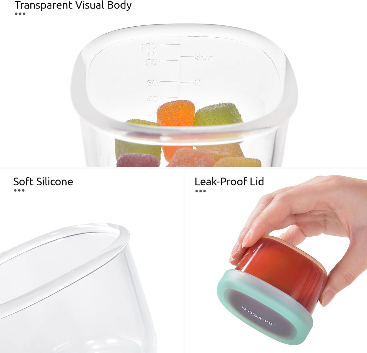 Silicone Container with Lids, Kitchen Food Storage Set, 2/4/8/16oz