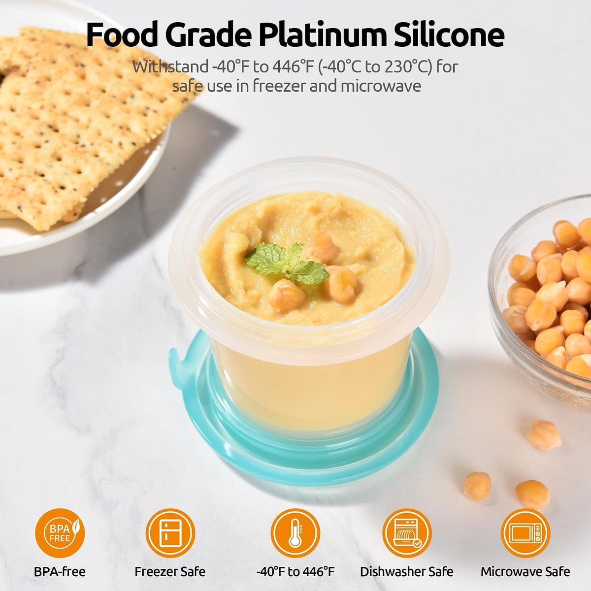 Silicone Container with Lids, Kitchen Food Storage Set, 2/4/8/16oz
