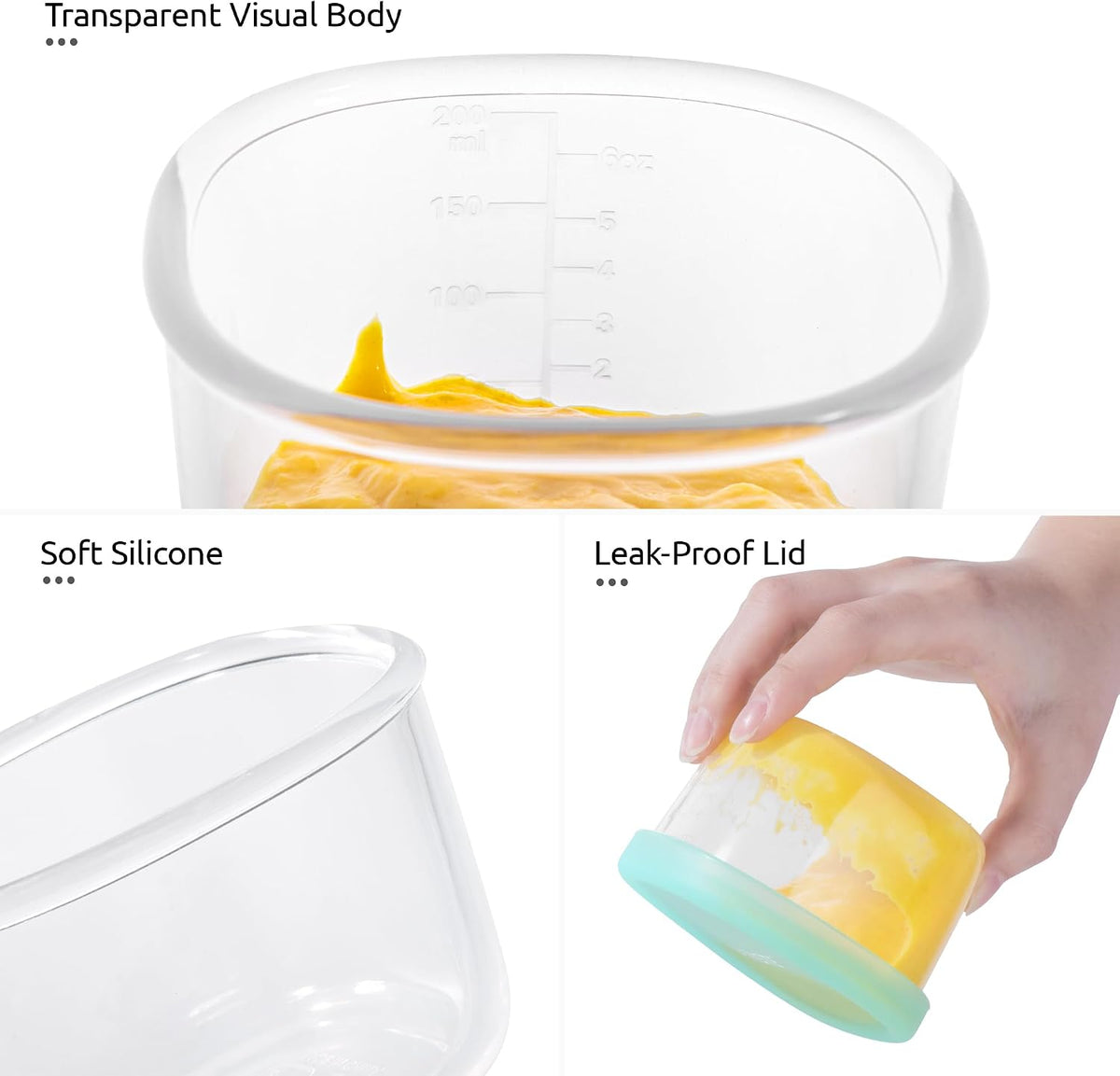 Silicone Container with Lids, Kitchen Food Storage Set, 2/4/8/16oz
