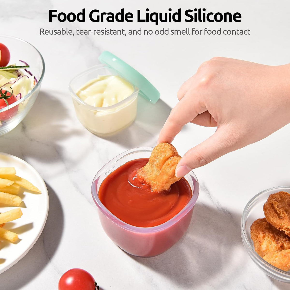 Silicone Container with Lids, Kitchen Food Storage Set, 2/4/8/16oz