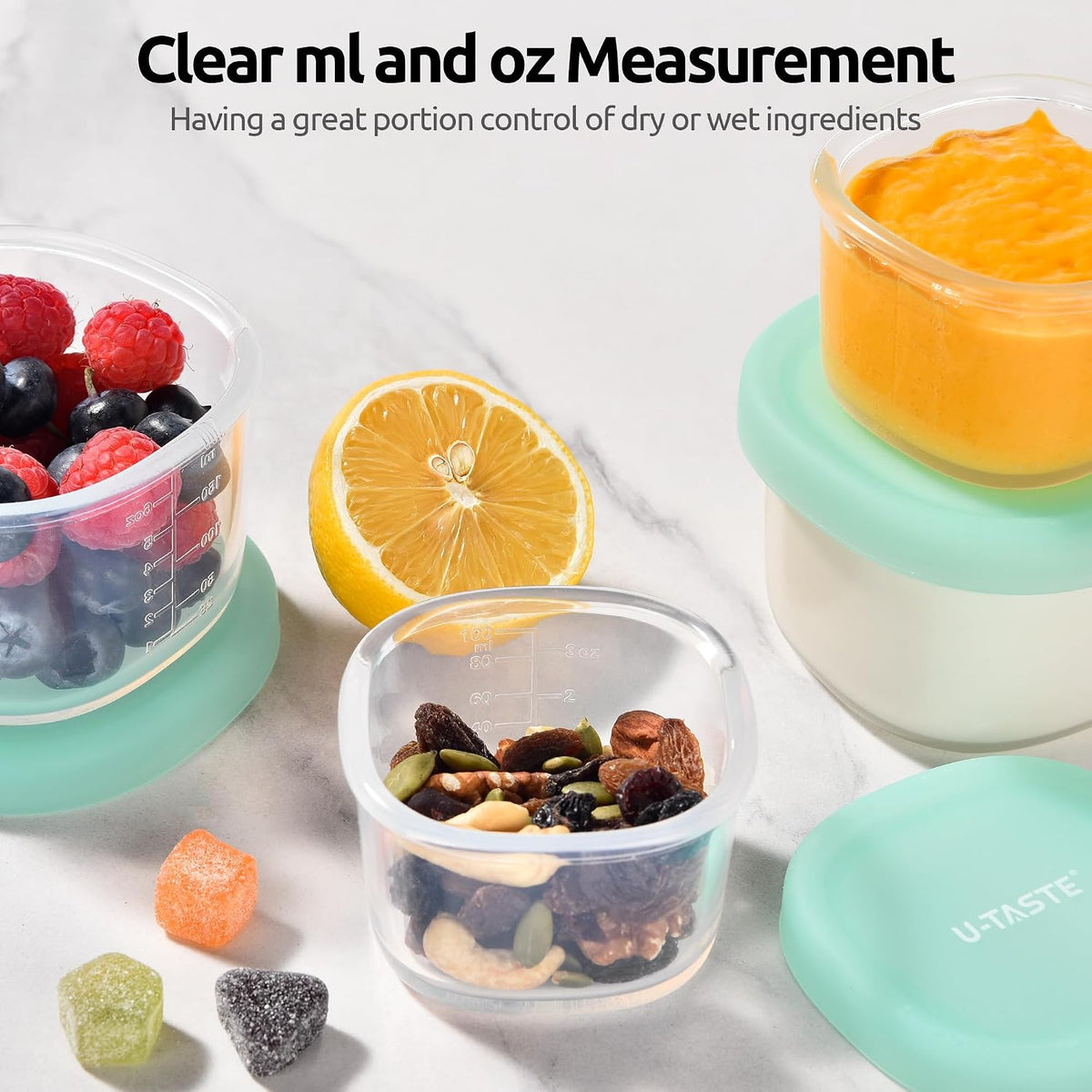 Silicone Container with Lids, Kitchen Food Storage Set, 2/4/8/16oz