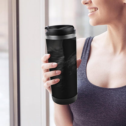 13oz Insulated Travel Coffee Mug Reusable Coffee Cup Water Bottle | Black Red Eyed Wolf Travel Mug with Leak Proof Lid Double Wall Stainless Steel Coffee Tumbler Personalized Gift