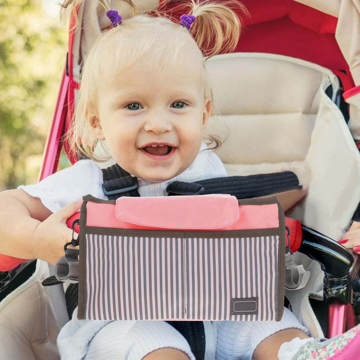 Universal Stroller Organizer Bag with Large Capacity, Multi-function Storage Pouch Made of Sturdy Nylon and Polyester, Convenient Stroller Accessories for Outdoor Use