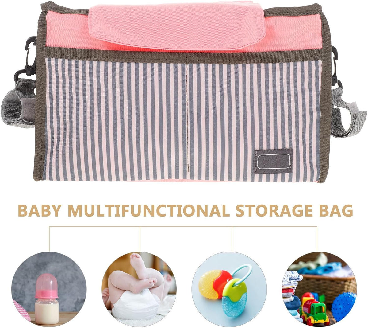 Universal Stroller Organizer Bag with Large Capacity, Multi-function Storage Pouch Made of Sturdy Nylon and Polyester, Convenient Stroller Accessories for Outdoor Use