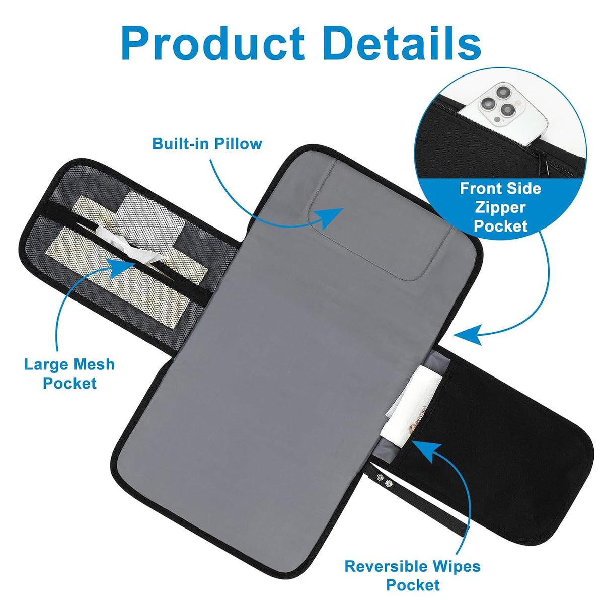 Portable Diaper Changing Pad, Waterproof Travel Baby Changing Mat, Newborn Essentials Baby Shower Gifts, Grey