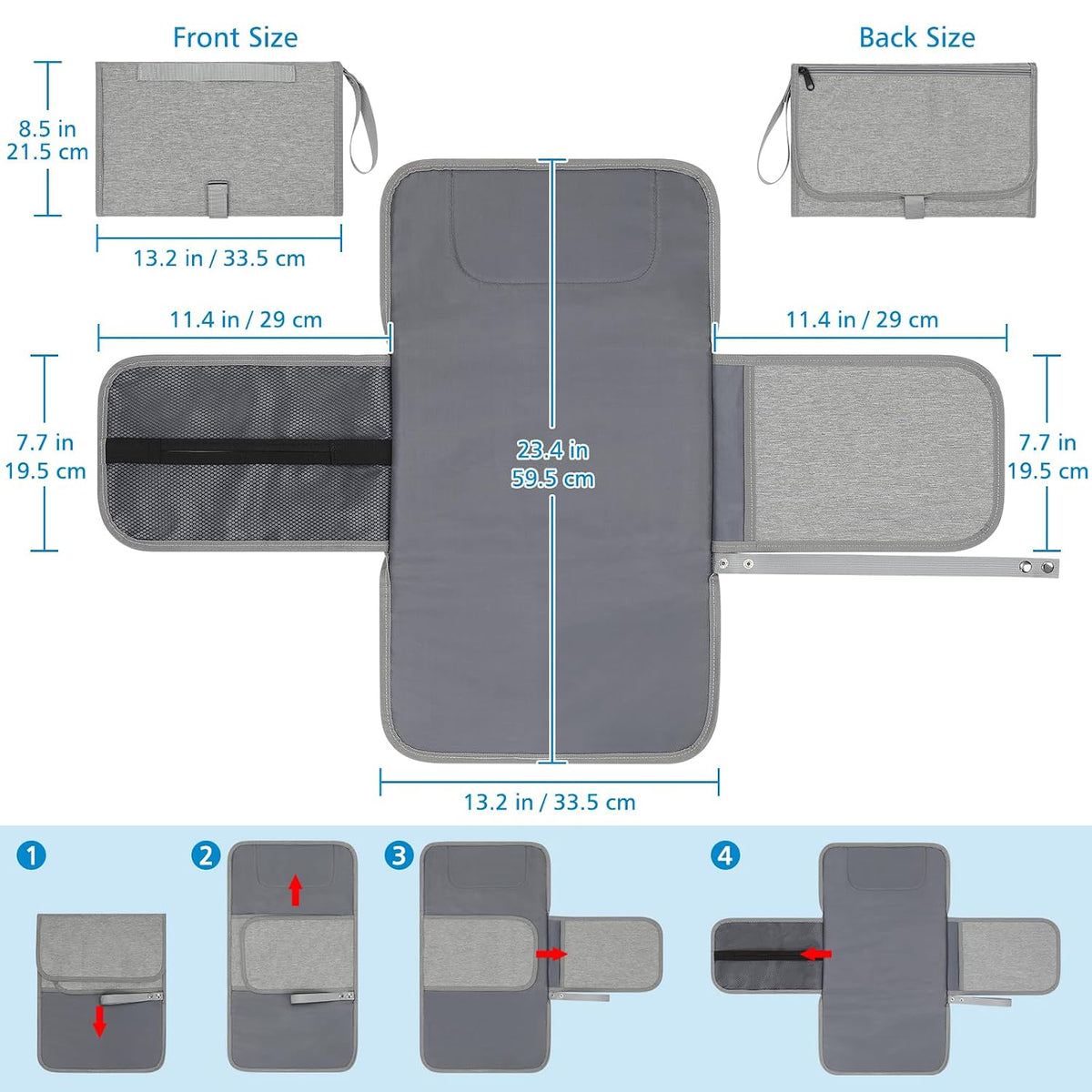 Portable Diaper Changing Pad, Waterproof Travel Baby Changing Mat, Newborn Essentials Baby Shower Gifts, Grey