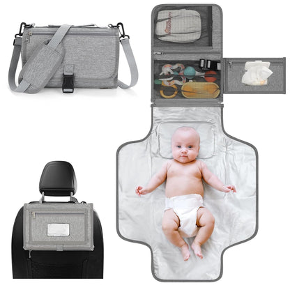 Portable Diaper Changing Pad, Waterproof Travel Baby Changing Mat, Newborn Essentials Baby Shower Gifts, Grey