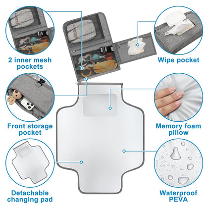 Portable Diaper Changing Pad, Waterproof Travel Baby Changing Mat, Newborn Essentials Baby Shower Gifts, Grey
