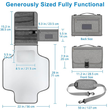 Portable Diaper Changing Pad, Waterproof Travel Baby Changing Mat, Newborn Essentials Baby Shower Gifts, Grey