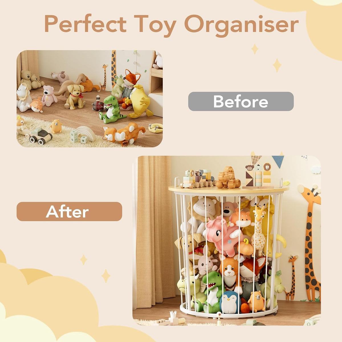Large Stuffed Animal Storage End Table, Toy Storage for Kids Room