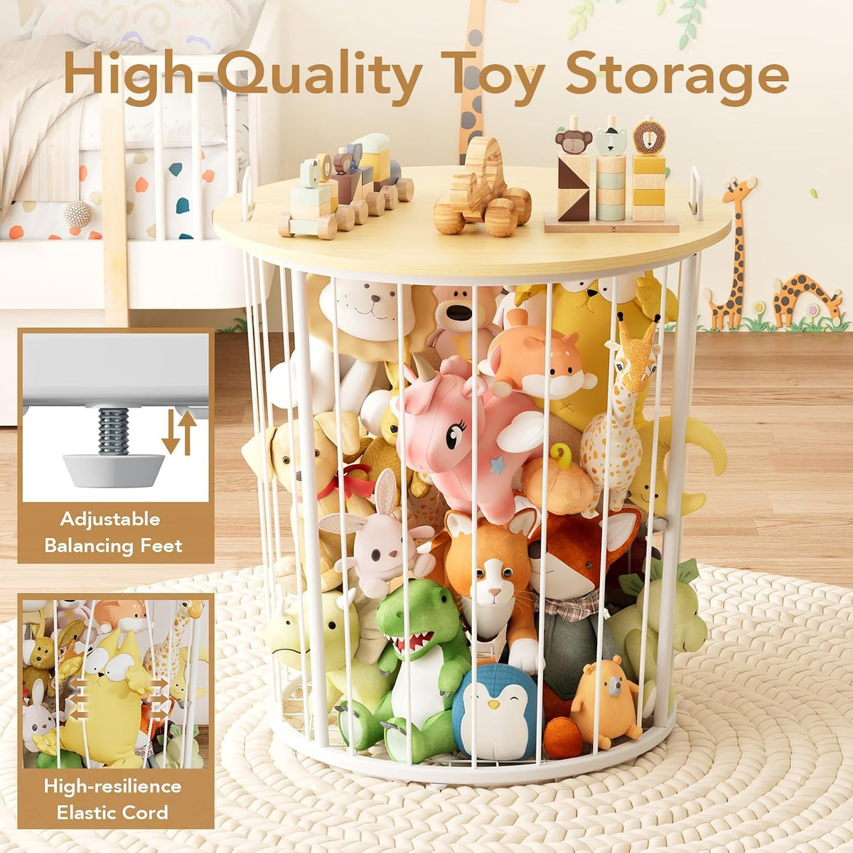 Large Stuffed Animal Storage End Table, Toy Storage for Kids Room