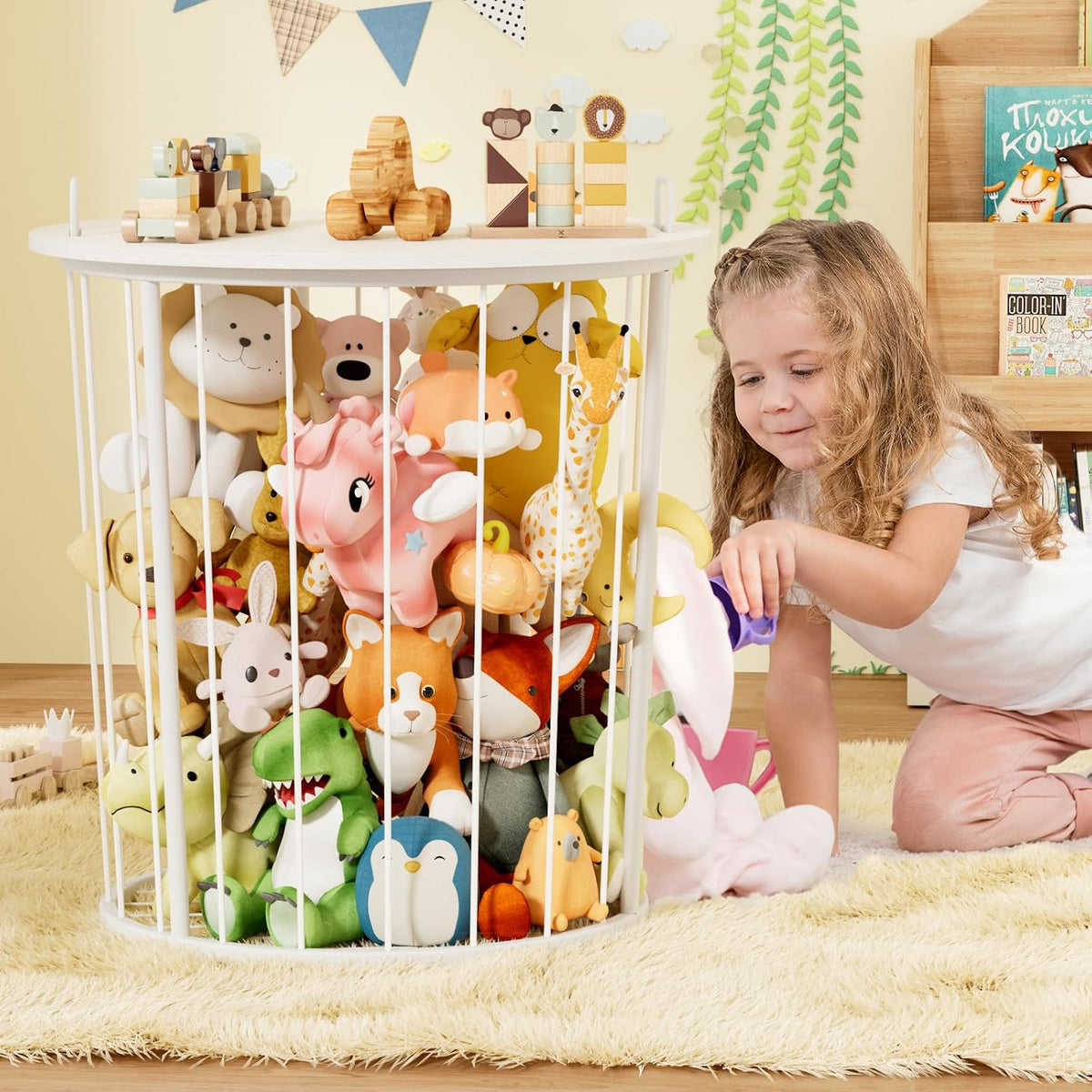Large Stuffed Animal Storage End Table, Toy Storage for Kids Room