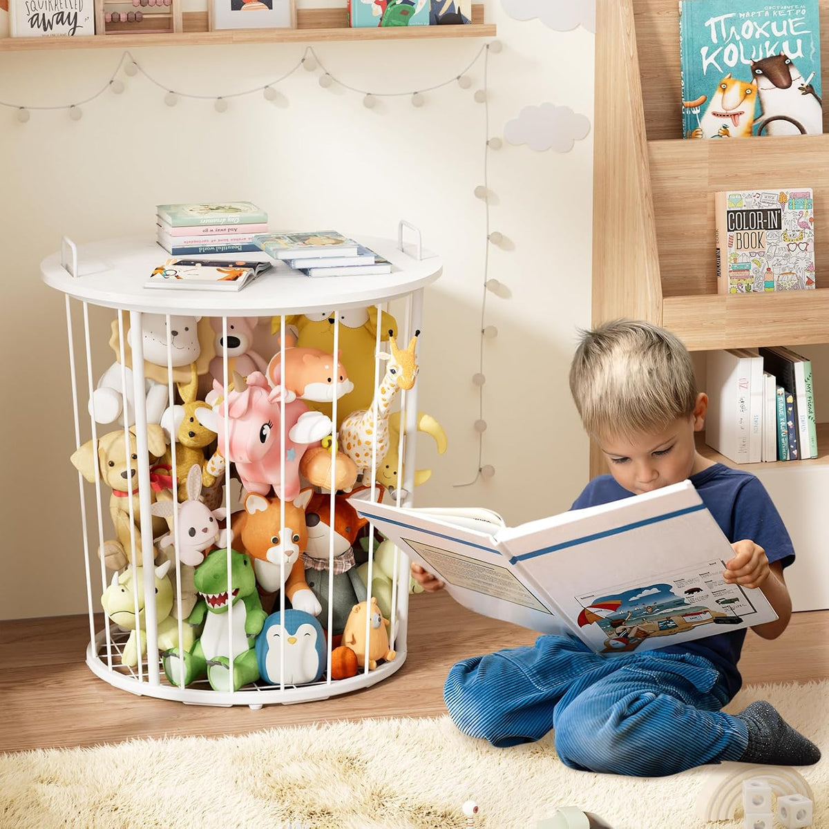 Large Stuffed Animal Storage End Table, Toy Storage for Kids Room