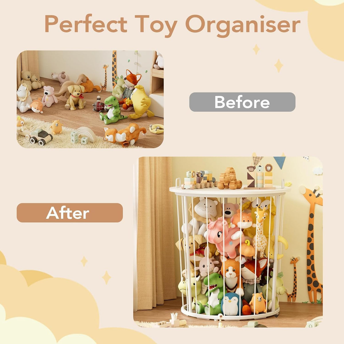 Large Stuffed Animal Storage End Table, Toy Storage for Kids Room