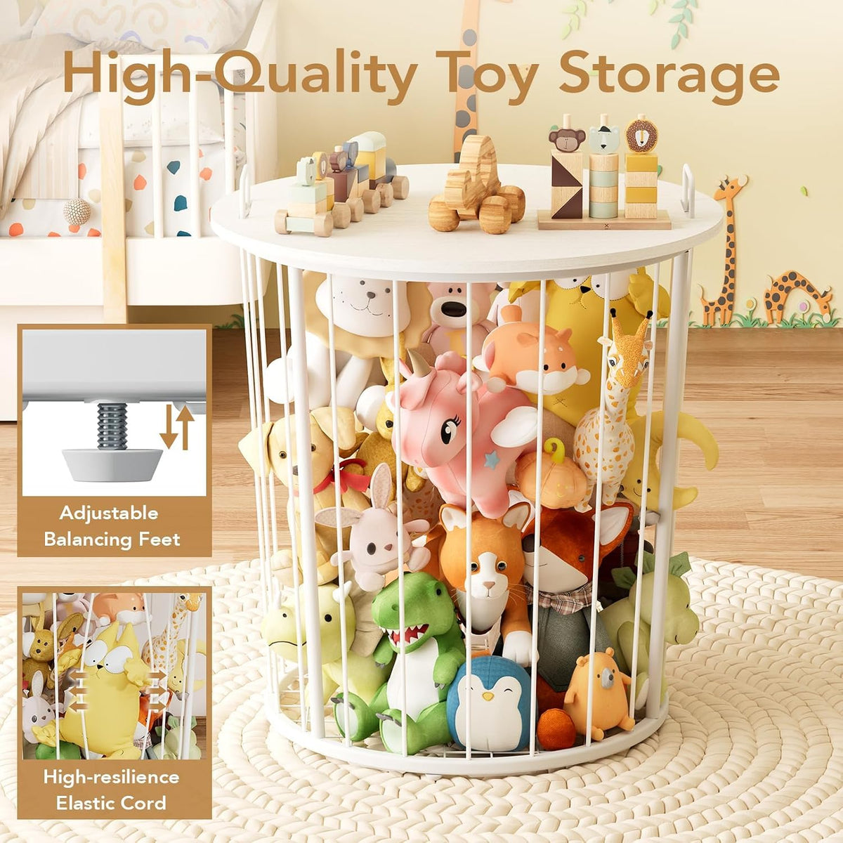 Large Stuffed Animal Storage End Table, Toy Storage for Kids Room