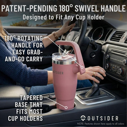 The Everyday 40 oz Stainless Steel Vacuum Insulated Tumbler with Straw, Lid & 180° Swivel Handle for Easy Carrying – Leak Proof Tumbler for Home, Office, Gym, & Outdoors (Olive Green)