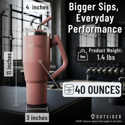 The Everyday 40 oz Stainless Steel Vacuum Insulated Tumbler with Straw, Lid & 180° Swivel Handle for Easy Carrying – Leak Proof Tumbler for Home, Office, Gym, & Outdoors (Olive Green)