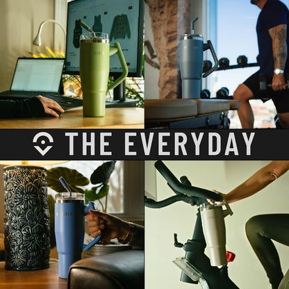 The Everyday 40 oz Stainless Steel Vacuum Insulated Tumbler with Straw, Lid & 180° Swivel Handle for Easy Carrying – Leak Proof Tumbler for Home, Office, Gym, & Outdoors (Olive Green)