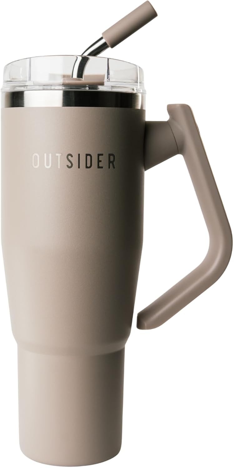 The Everyday 40 oz Stainless Steel Vacuum Insulated Tumbler with Straw, Lid & 180° Swivel Handle for Easy Carrying – Leak Proof Tumbler for Home, Office, Gym, & Outdoors (Olive Green)