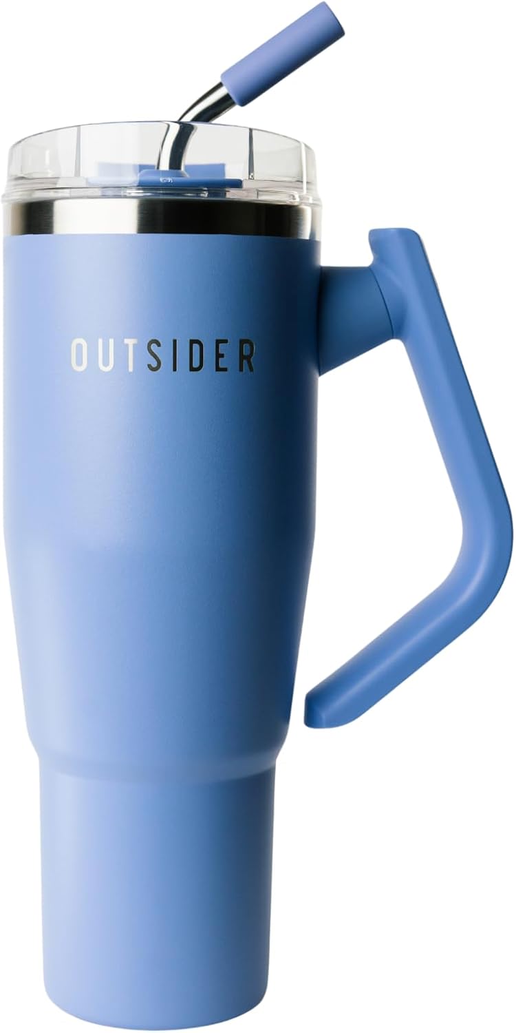 The Everyday 40 oz Stainless Steel Vacuum Insulated Tumbler with Straw, Lid & 180° Swivel Handle for Easy Carrying – Leak Proof Tumbler for Home, Office, Gym, & Outdoors (Olive Green)