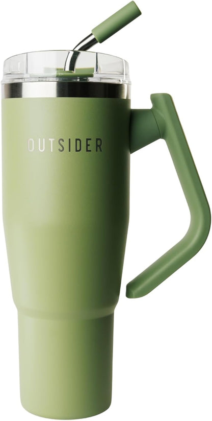 The Everyday 40 oz Stainless Steel Vacuum Insulated Tumbler with Straw, Lid & 180° Swivel Handle for Easy Carrying – Leak Proof Tumbler for Home, Office, Gym, & Outdoors (Olive Green)