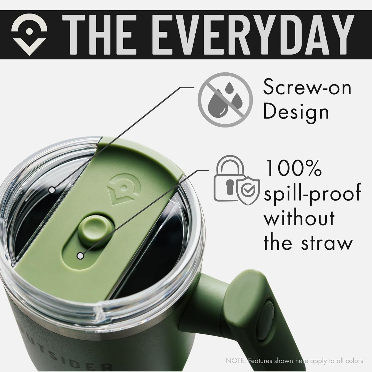 The Everyday 40 oz Stainless Steel Vacuum Insulated Tumbler with Straw, Lid & 180° Swivel Handle for Easy Carrying – Leak Proof Tumbler for Home, Office, Gym, & Outdoors (Olive Green)
