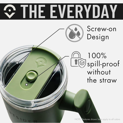The Everyday 40 oz Stainless Steel Vacuum Insulated Tumbler with Straw, Lid & 180° Swivel Handle for Easy Carrying – Leak Proof Tumbler for Home, Office, Gym, & Outdoors (Olive Green)