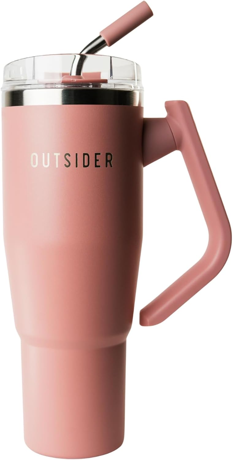 The Everyday 40 oz Stainless Steel Vacuum Insulated Tumbler with Straw, Lid & 180° Swivel Handle for Easy Carrying – Leak Proof Tumbler for Home, Office, Gym, & Outdoors (Olive Green)