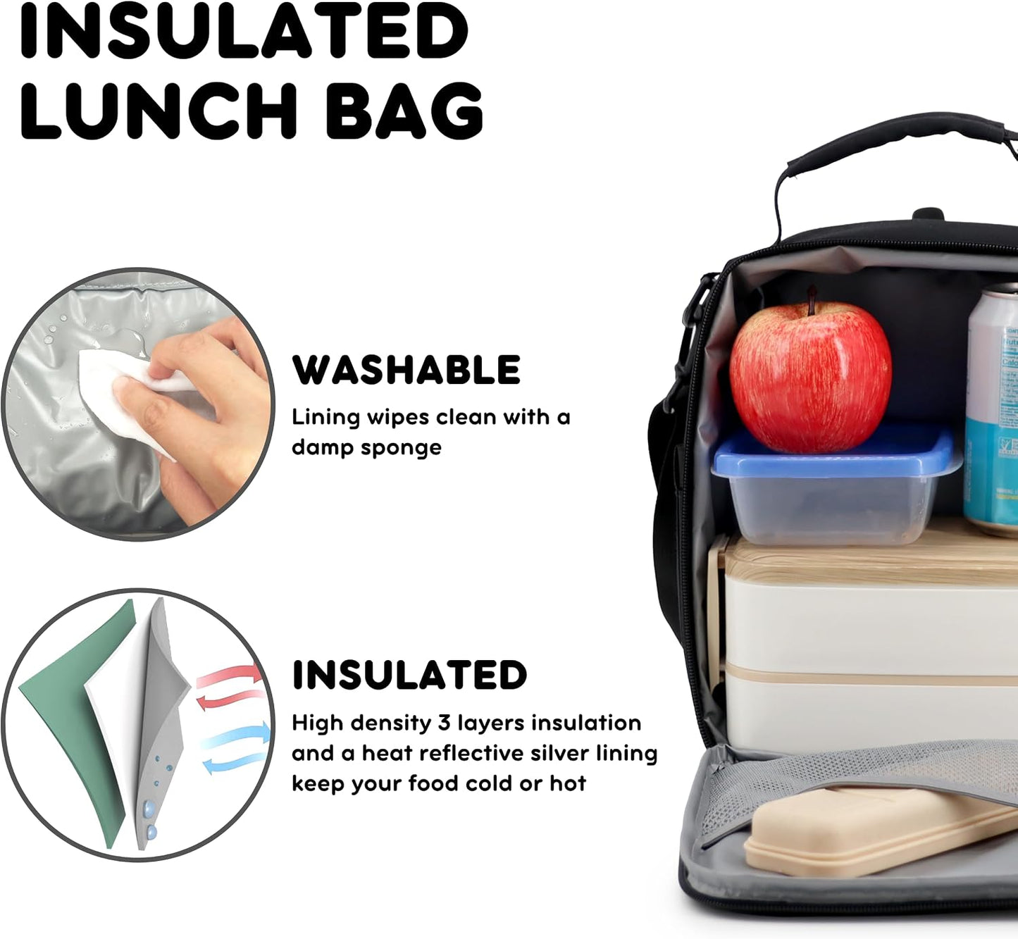 Cole Insulated Lunch Bag with Water Bottle Holder. 40oz Water Bottle Carrier Compatible w/ 40 oz Owala/Stanley Cups. Tall Thermal Crossbody Lunch Box with Strap, Olive Green